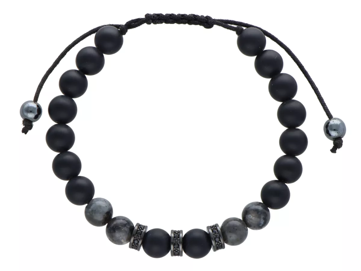 R4M02 BRANSOLETKA SHAMBALLA ONYKS MATOWY I CZARNY LABRADORYT