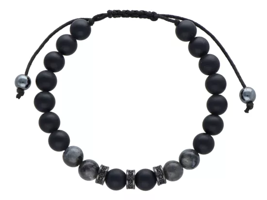 R4M02 BRANSOLETKA SHAMBALLA ONYKS MATOWY I CZARNY LABRADORYT