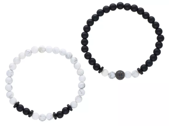 R4O33 ZESTAW BRANSOLETEK ONYKS MATOWY I HOWLIT BIAŁY LUX KULE