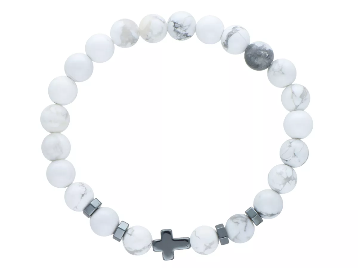 R4N94 BRANSOLETKA BIAŁY HOWLIT LUX KULE 8 mm