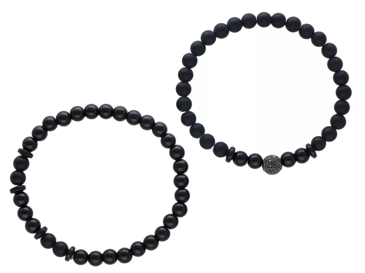 R4O29 ZESTAW BRANSOLETEK ONYKS MATOWY I ONYKS POLEROWANY KULE