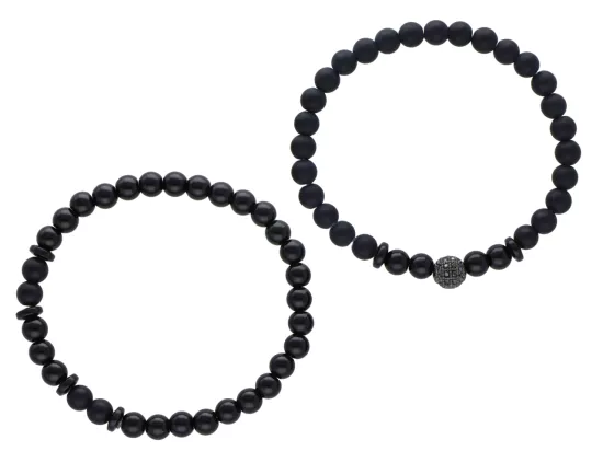 R4O29 ZESTAW BRANSOLETEK ONYKS MATOWY I ONYKS POLEROWANY KULE