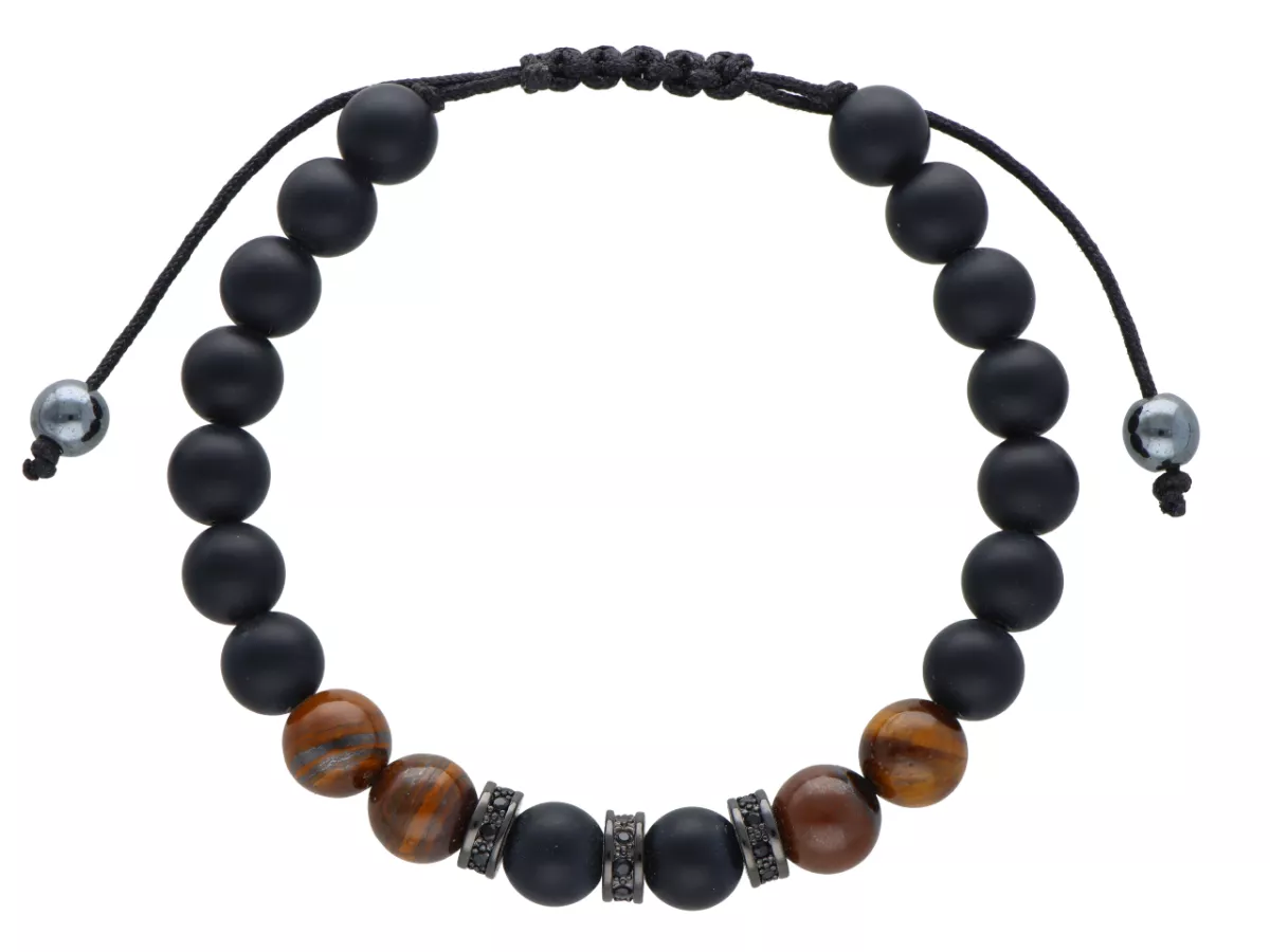 R4L99 BRANSOLETKA SHAMBALLA ONYKS MATOWY I TYGRYSIE OKO