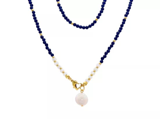 N3M35 NASZYJNIK SZAFIR I MASA PERŁOWA