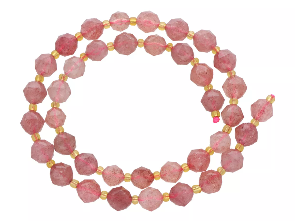 K7R89 KWARC TRUSKAWKOWY DIAMENTOWY KULE FASETOWANE 8 mm 1 SZNUR