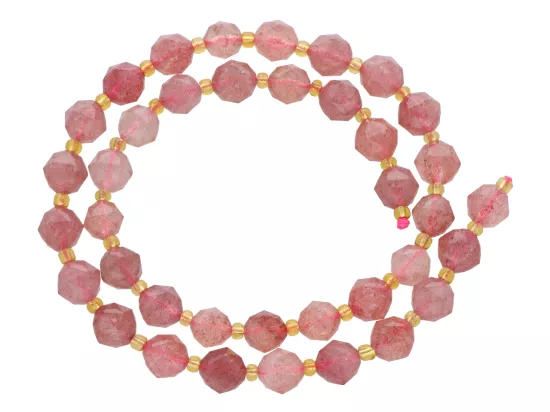 K7R89 KWARC TRUSKAWKOWY DIAMENTOWY KULE FASETOWANE 8 mm 1 SZNUR