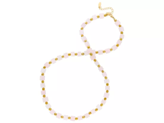 N3L47 NASZYJNIK KWARC RÓŻOWY KOSTKI