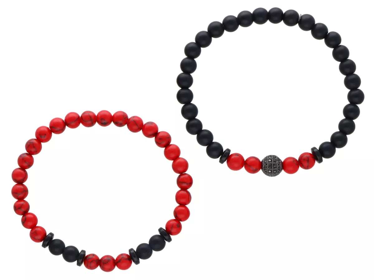 R4O32 ZESTAW BRANSOLETEK ONYKS MATOWY I HOWLIT CZERWONY KULE