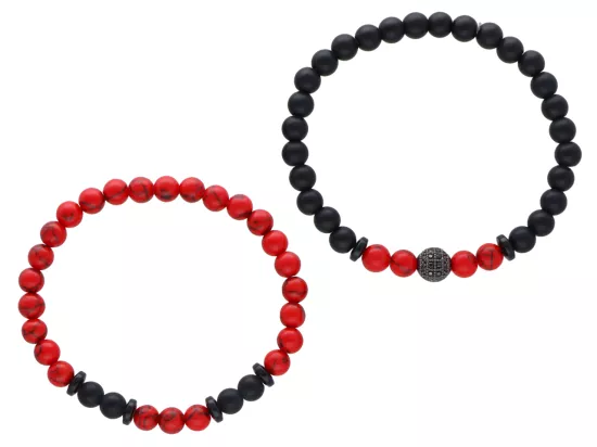 R4O32 ZESTAW BRANSOLETEK ONYKS MATOWY I HOWLIT CZERWONY KULE