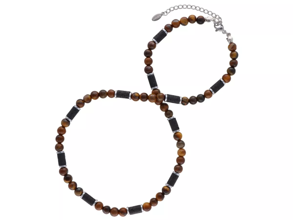 N3P43 NASZYJNIK TYGRYSIE OKO LAWA I HEMATYT