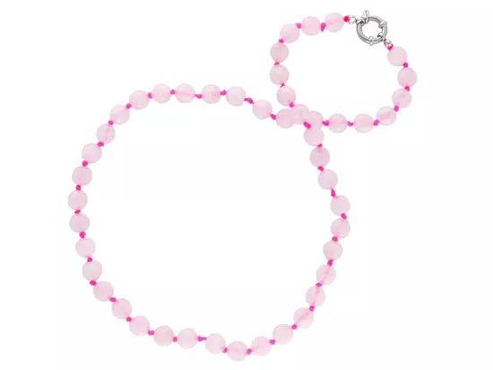 N3K57 NASZYJNIK KWARC RÓŻOWY KULE FASETOWANE 8 mm