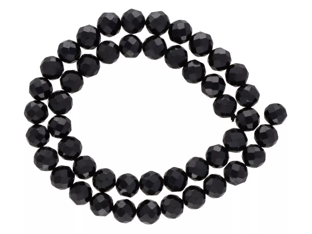 K7E92 TURMALIN CZARNY KULE FASETOWANE 8,5 mm - 1 SZNUR