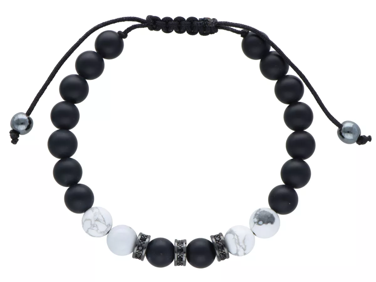 R4M00 BRANSOLETKA SHAMBALLA ONYKS MATOWY I BIAŁY HOWLIT LUX