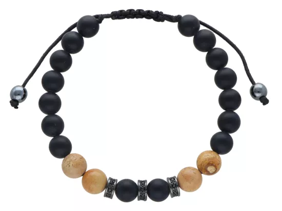 R4M01 BRANSOLETKA SHAMBALLA ONYKS MATOWY I JASPIS OBRAZKOWY