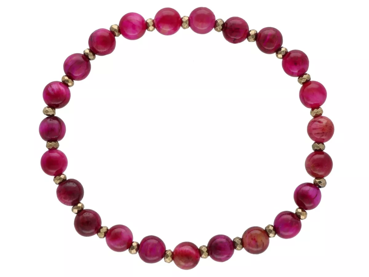 R4M57 BRANSOLETKA TYGRYSIE OKO RÓŻOWE KULE 6 mm