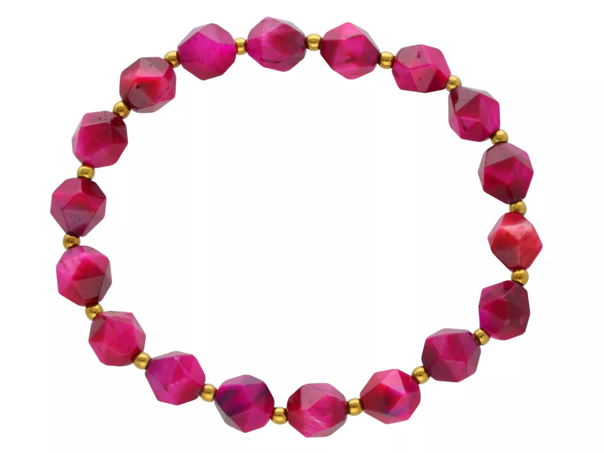 R4M27 BRANSOLETKA TYGRYSIE OKO RÓŻOWE DIAMENTOWY KULE FASETO 8 mm