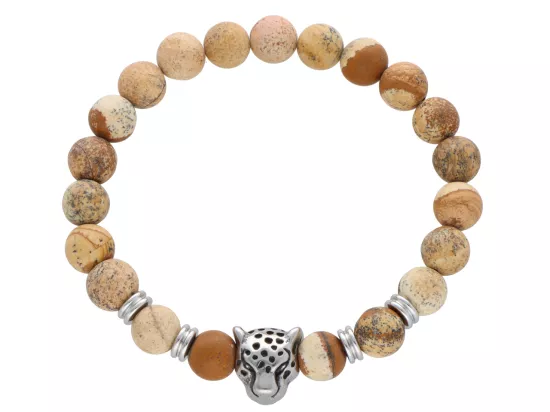 R4N63 BRANSOLETKA JASPIS OBRAZKOWY MATOWY KULE 8 mm