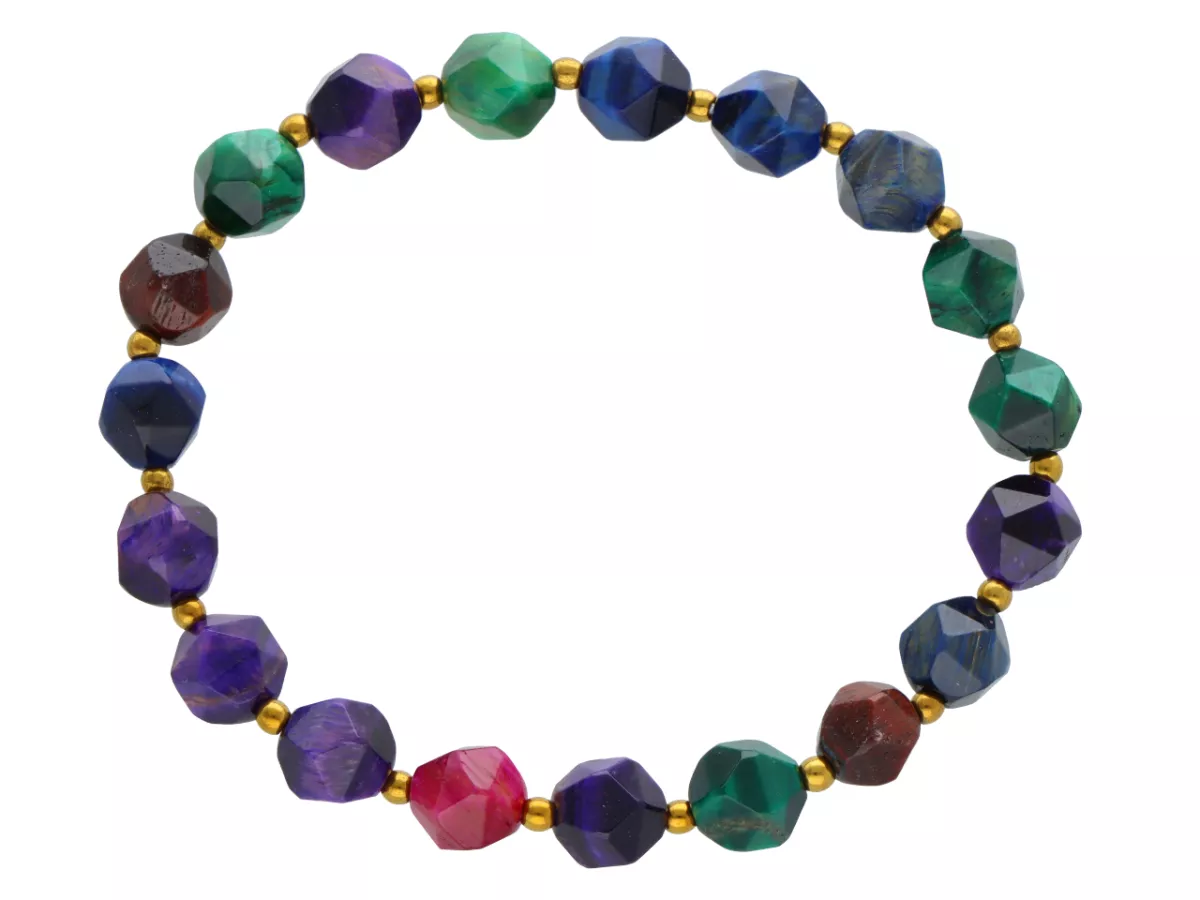 R4M29 BRANSOLETKA TYGRYSIE OKO MIX DIAMENTOWY KULE FASETOWAN 8 mm