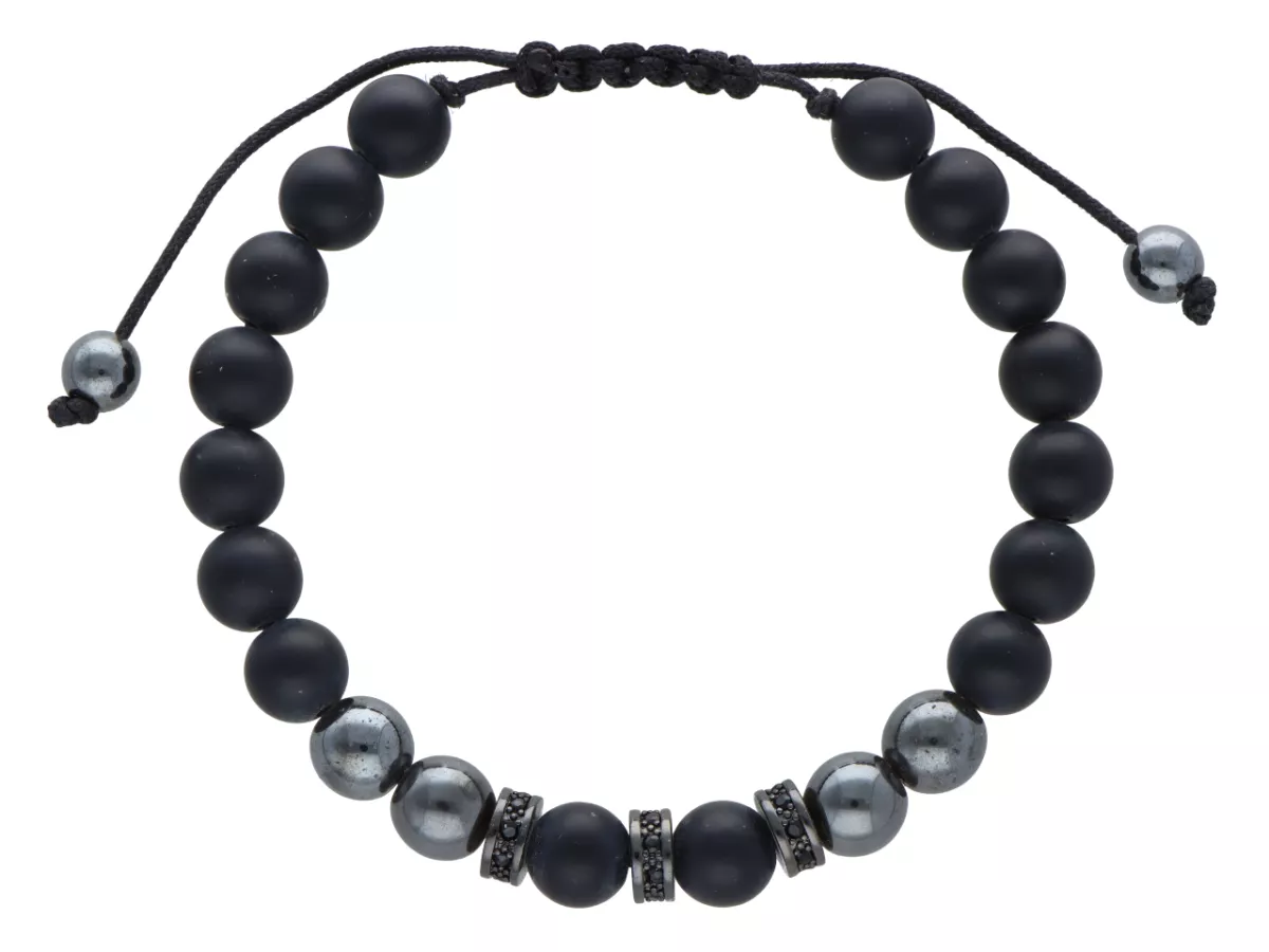 R4M03 BRANSOLETKA SHAMBALLA ONYKS MATOWY I HEMATYT