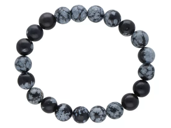 R1E67 BRANSOLETKA OBSYDIAN ŚNIEŻNY KULE 8,5 mm