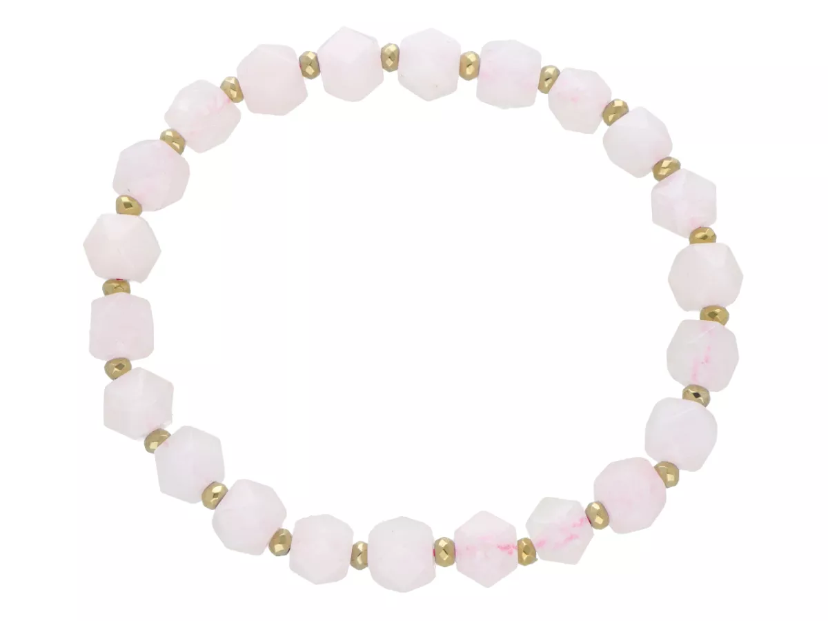 R5E38 BRANSOLETKA KWARC RÓŻOWY I HEMATYT