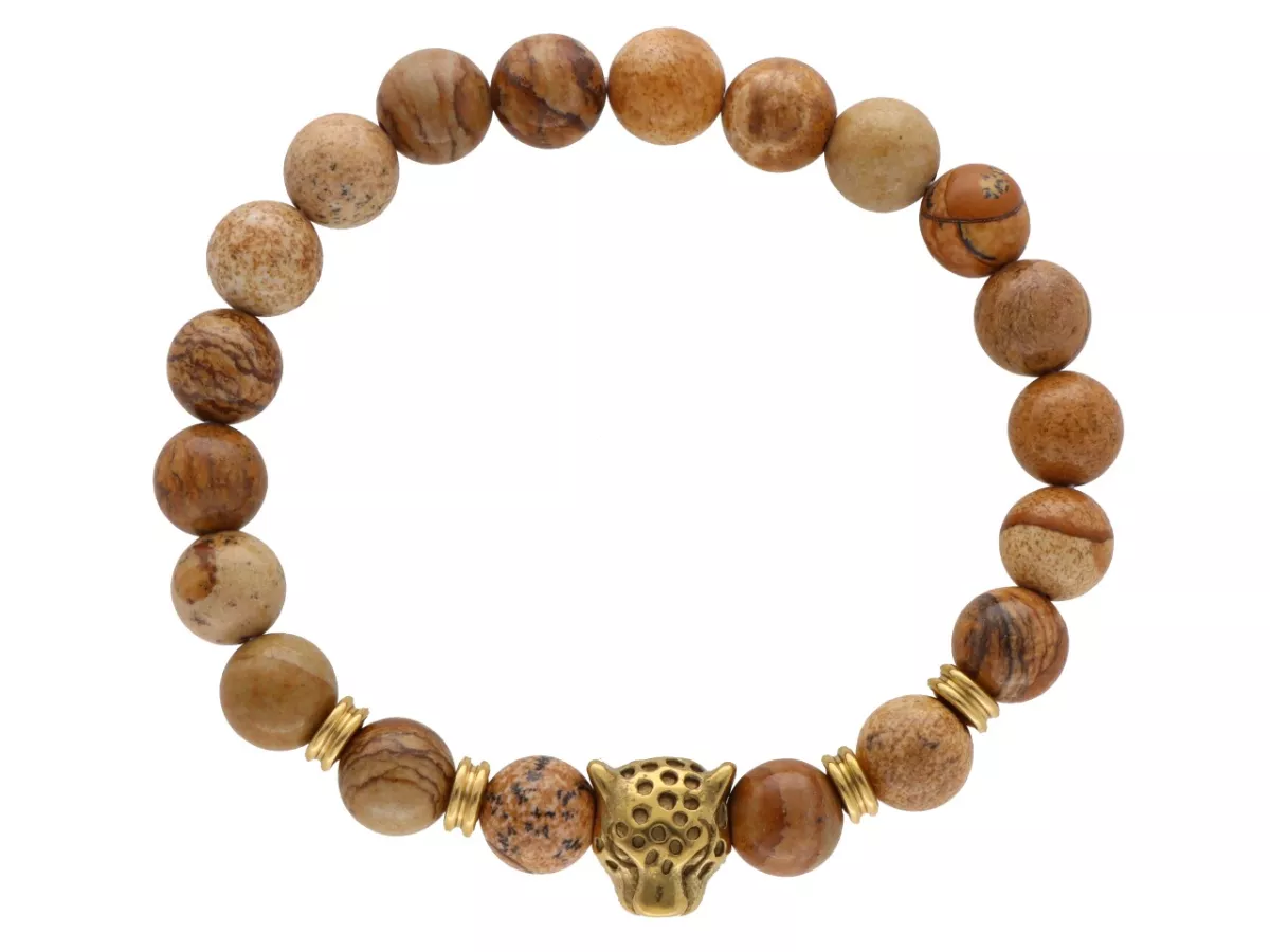 R5E53 BRANSOLETKA JASPIS OBRAZKOWY KULE 8,5 mm