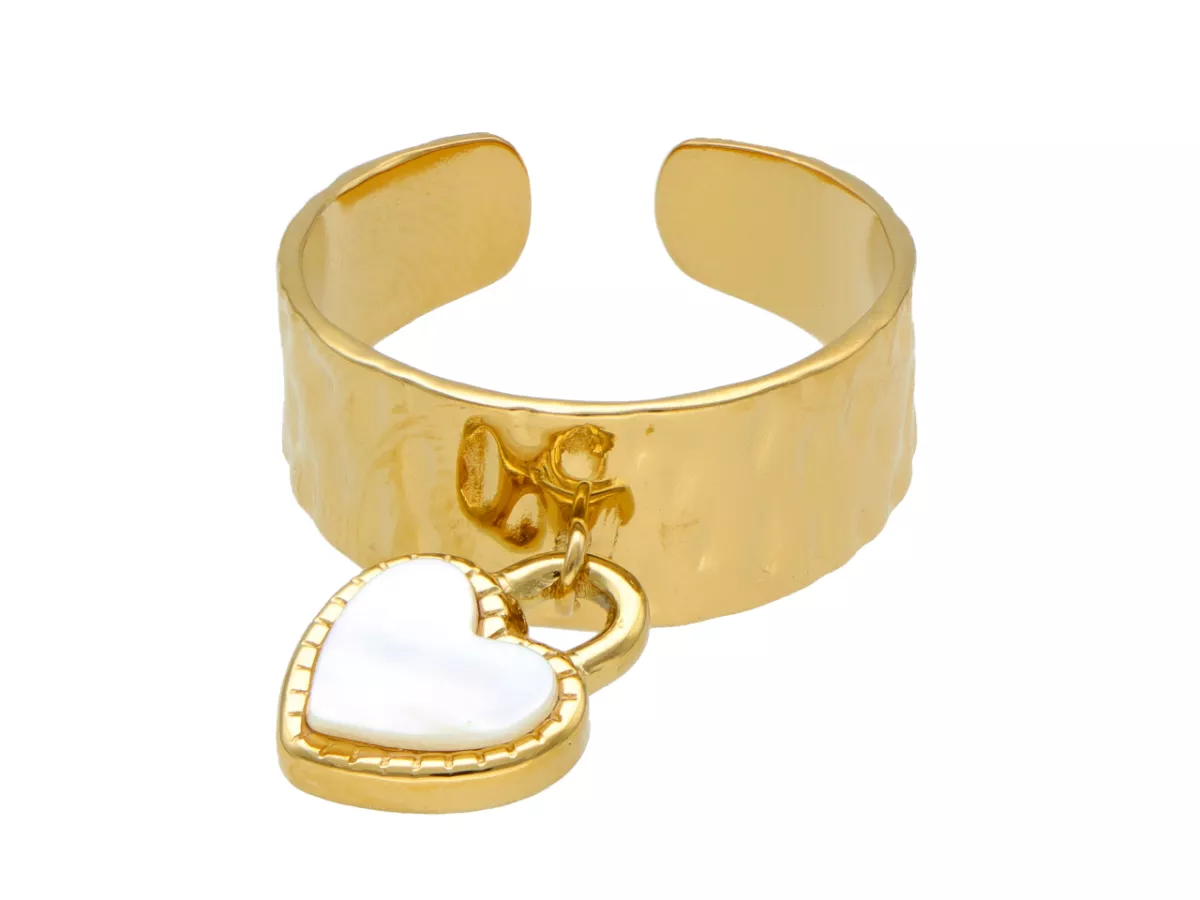 R4I51 PIERŚCIONEK MASA PERŁOWA I STAL CHIRURGICZNA - 1 SZTUKA