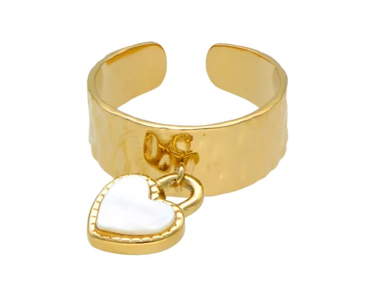 R4I51 PIERŚCIONEK MASA PERŁOWA I STAL CHIRURGICZNA - 1 SZTUKA