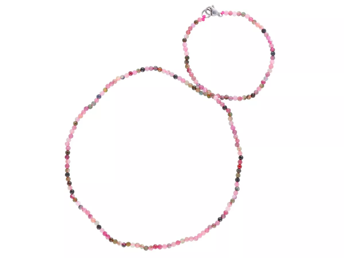 N2P19 NASZYJNIK TURMALIN KULE FASETOWANE 2,5 mm