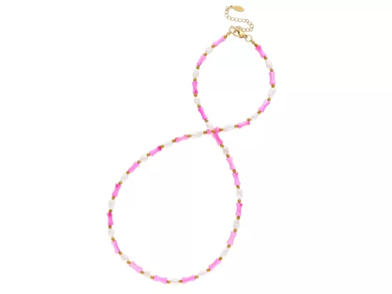 N3M60 NASZYJNIK MASA PERŁOWA PERŁA NATURALNA I STAL CHIRURGICZNA