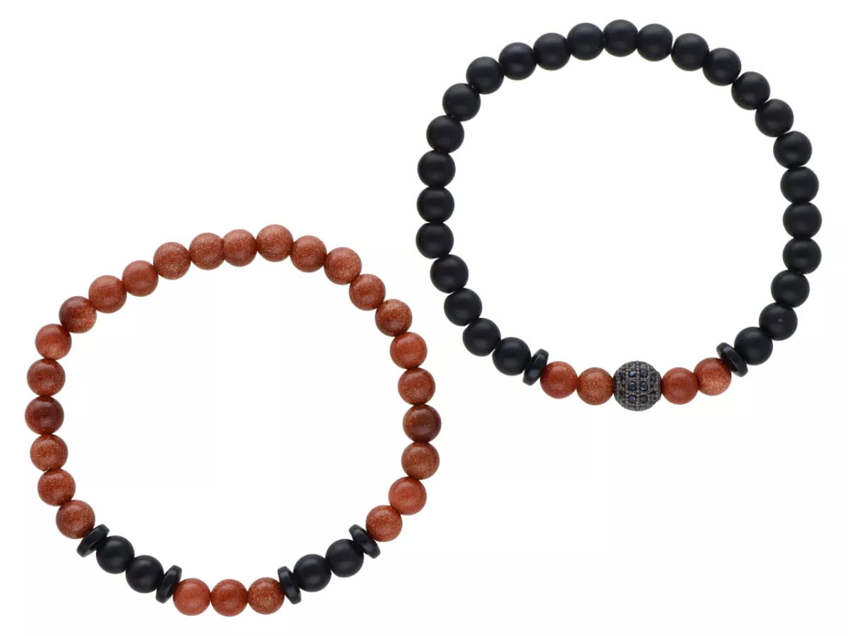 R4O30 ZESTAW BRANSOLETEK ONYKS MATOWY I PIASEK PUSTYNI KULE