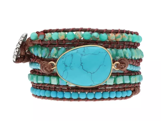 R4W72 BRANSOLETKA 3w1 MIX KAMIENI KRYSZTAŁKI STAL I SZNUREK