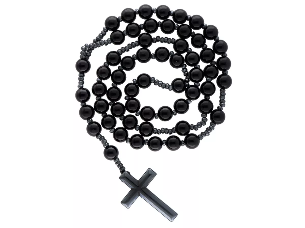 N3L17 NASZYJNIK ONYKS KULE 8 mm - RÓŻANIEC