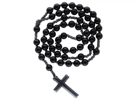 N3L17 NASZYJNIK ONYKS KULE 8 mm - RÓŻANIEC