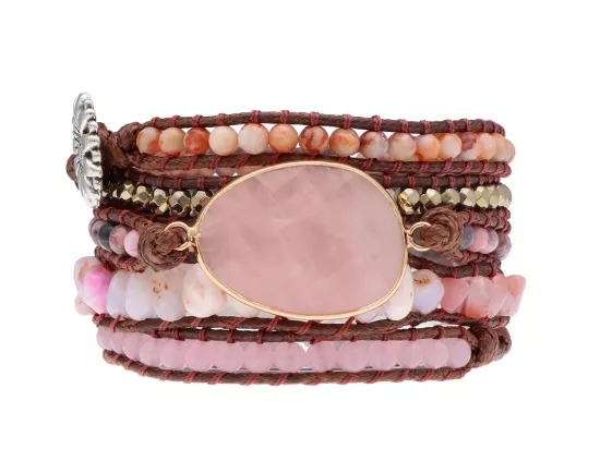 R4W77 BRANSOLETKA 3w1 MIX KAMIENI STAL CHIRURGICZNA I SZNUREK