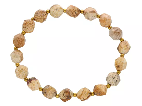 R4M33 BRANSOLETKA JASPIS OBRAZKOWY DIAMENTOWY KULE FASETOWAN 8 mm