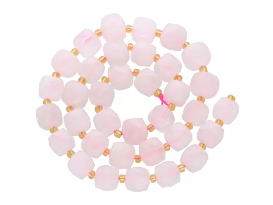 K7I93 KWARC RÓŻOWY KOSTKI FASETOWANE 9/9 mm - 1 SZNUR