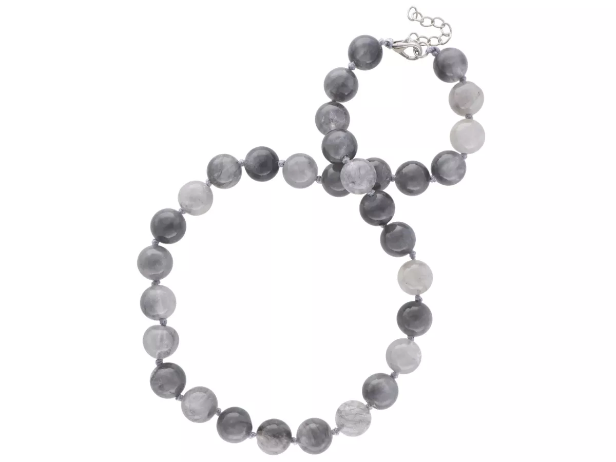 N2B58 NASZYJNIK AGAT POPIELATY KULE 12 mm