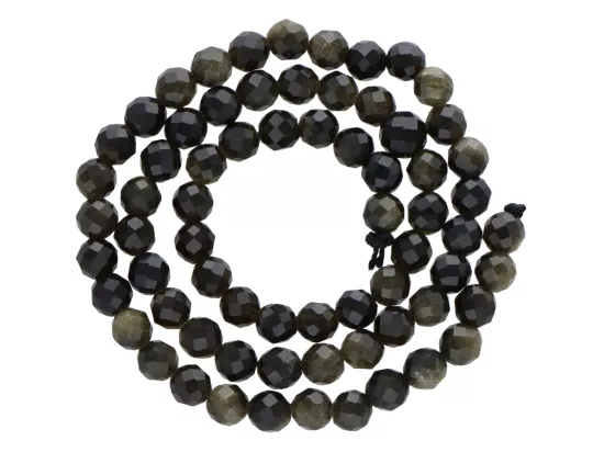 K7H99 OBSYDIAN ZŁOTY KULE FASETOWANE 6,5 mm - 1 SZNUR