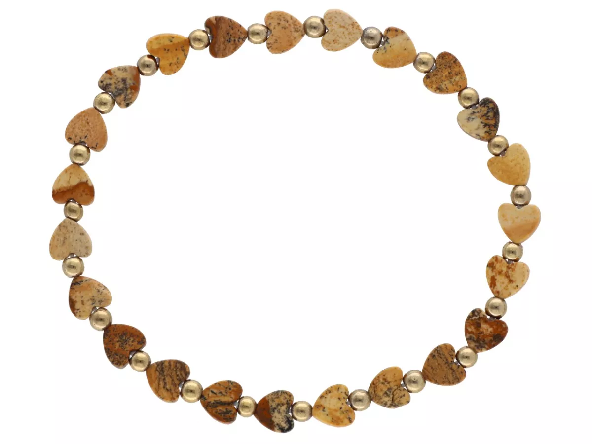 R4Z97 BRANSOLETKA JASPIS OBRAZKOWY SERCE I HEMATYT