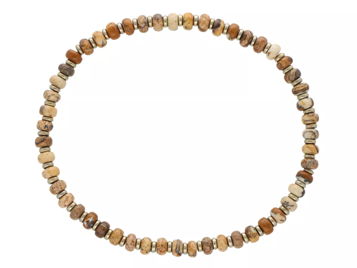 R5E90 BRANSOLETKA JASPIS OBRAZKOWY I HEMATYT