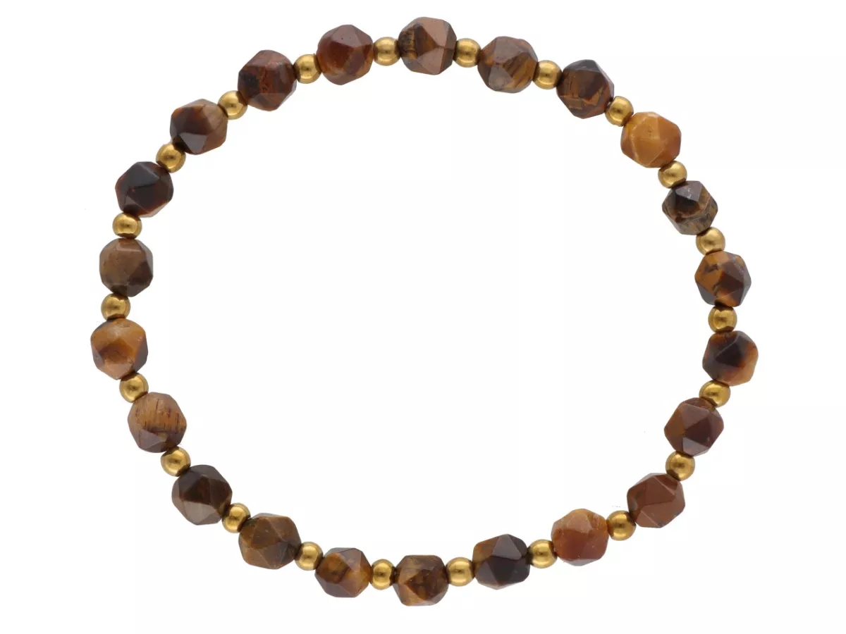 R4M11 BRANSOLETKA TYGRYSIE OKO DIAMENTOWY KULE FASETOWANE 6 mm