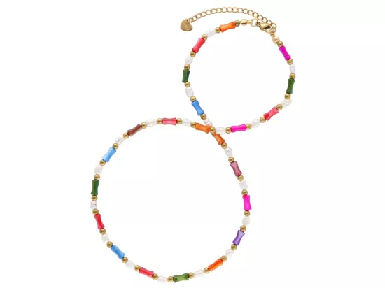 N3M58 NASZYJNIK MASA PERŁOWA PERŁA NATURALNA I STAL CHIRURGICZNA