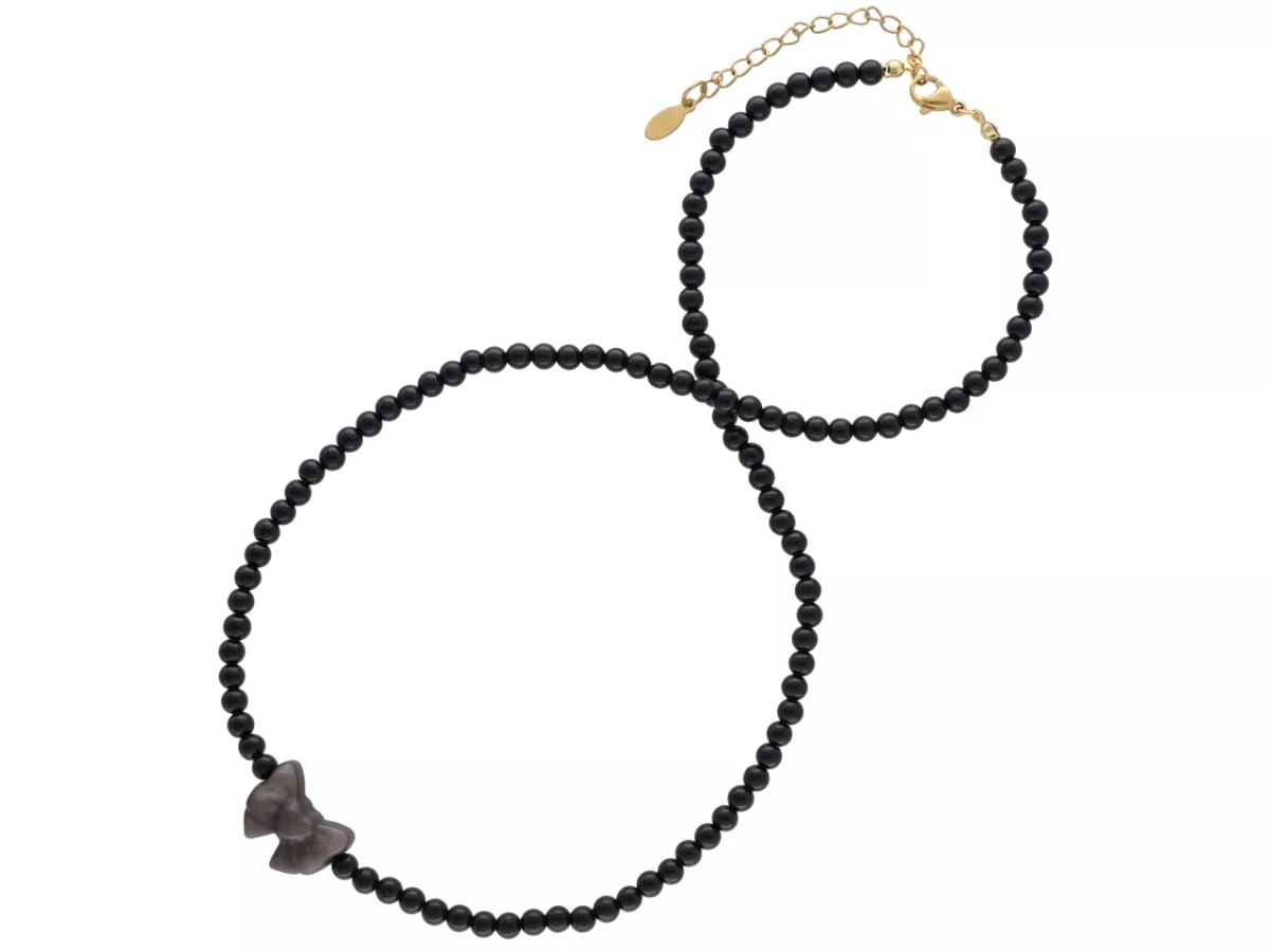 N3P60 NASZYJNIK AGAT CZARNY I OBSYDIAN SREBRNY