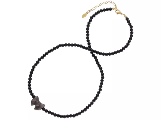 N3P60 NASZYJNIK AGAT CZARNY I OBSYDIAN SREBRNY