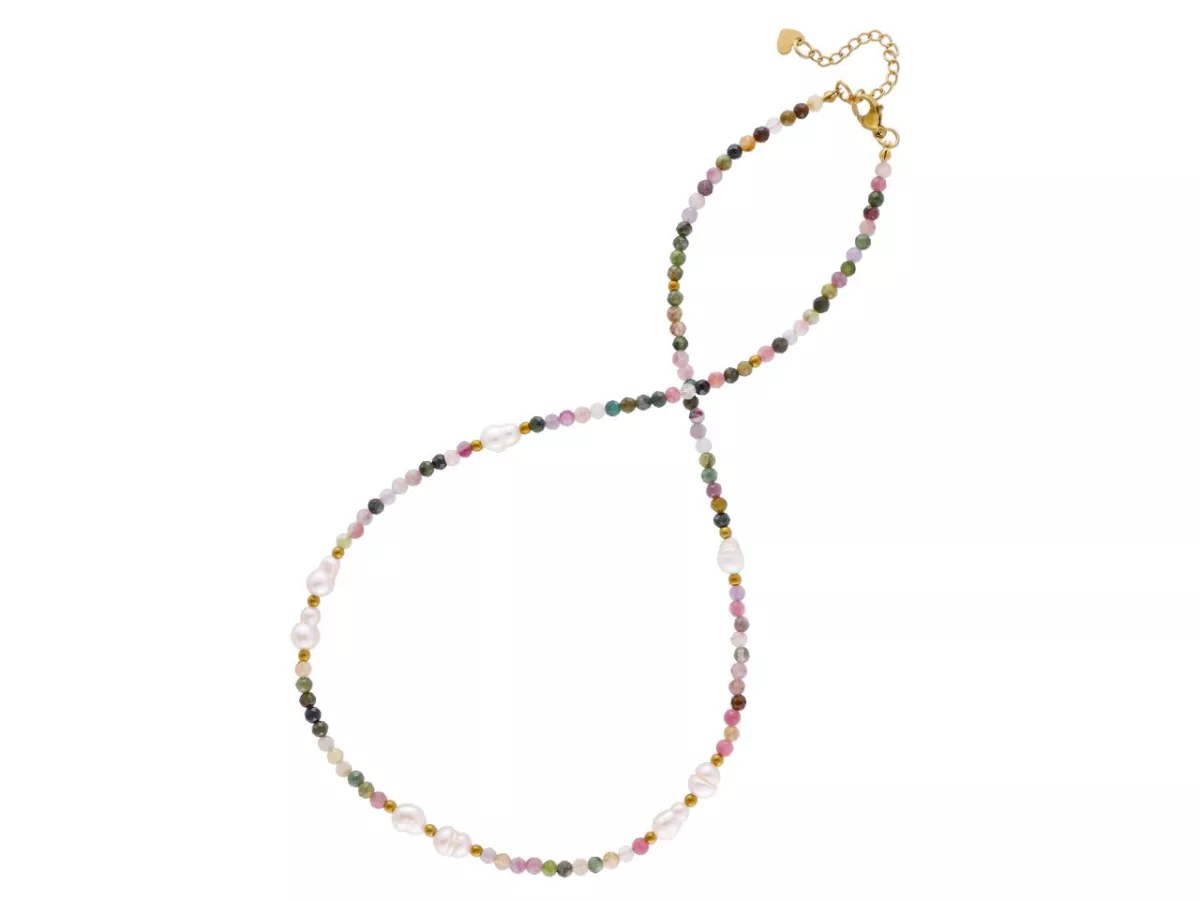 N3M66 NASZYJNIK TURMALIN I PERŁA NATURALNA