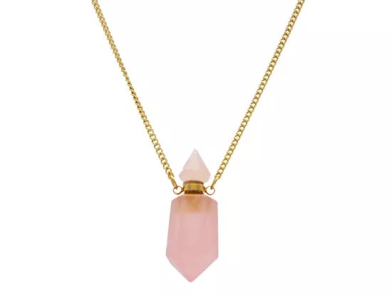 N3E57 NASZYJNIK PERFUMETKA KWARC RÓŻOWY I STAL CHIRURGICZNA