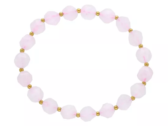 R4M25 BRANSOLETKA KWARC RÓŻOWY DIAMENTOWY KULE FASETOWANE 8 mm