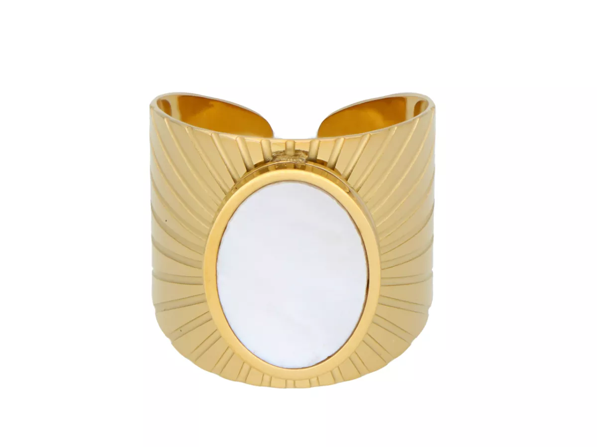 R4M78 PIERŚCIONEK MASA PERŁOWA STAL CHIRURGICZNA - 1 SZTUKA