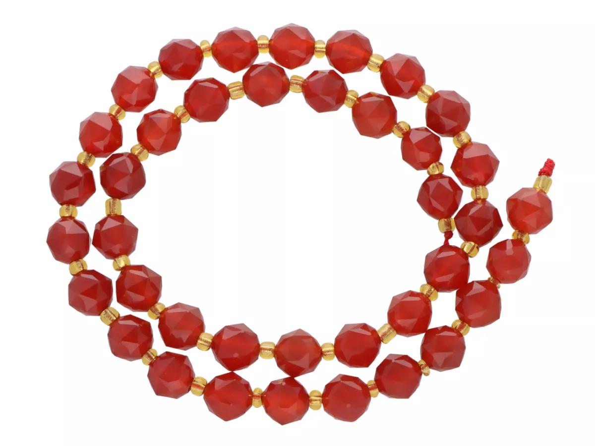 K7R85 AGAT KARNEOLOWY DIAMENTOWY KULE FASETOWANE 8 mm 1 SZNUR